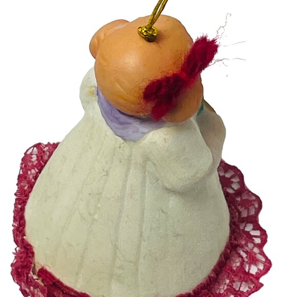 Porcelain Christmas Ornament Girl Holding Candle Bell Jasco Vintage - Picture 9 of 10